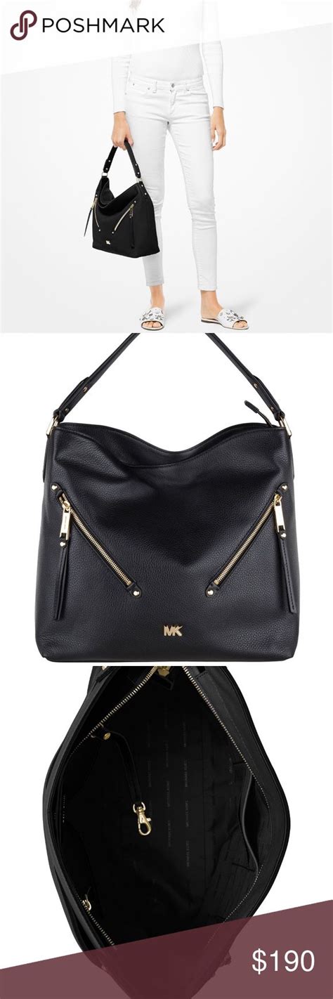 michael michael kors evie pebble leather hobo black|Michael Kors Evie Large Pebbled Leather Hobo Shoulder Bag in .